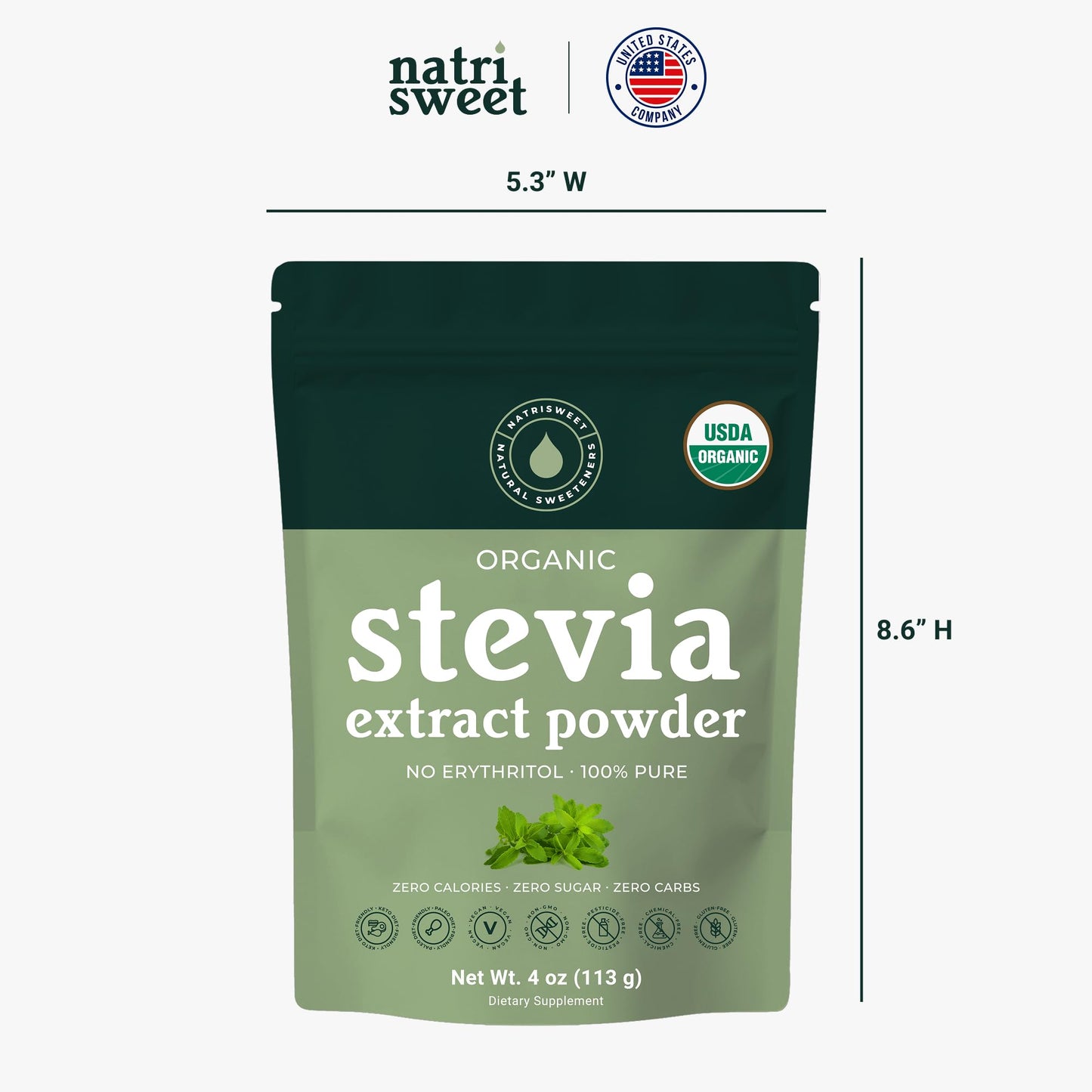 Authentic USA imported NatriSweet stevia powder extract display
