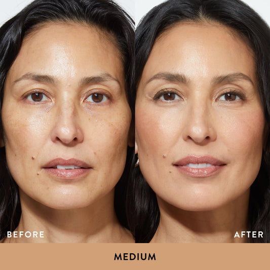 Laura Geller skincare infused SPF 50 plus foundation bottle with medium shade indicator.