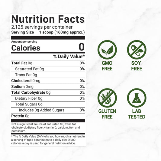 Back label view of Deal Supplement natural sweetener pouch indicating zero calorie nutrition facts and usage measurements.