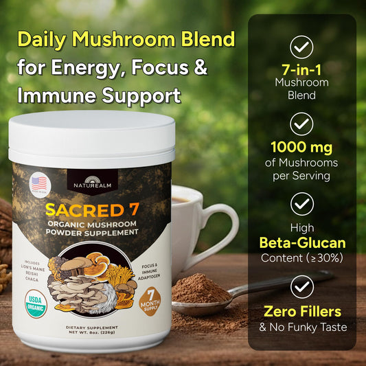 Naturealm Sacred 7 Mushroom Powder nutritional facts and ingredient label