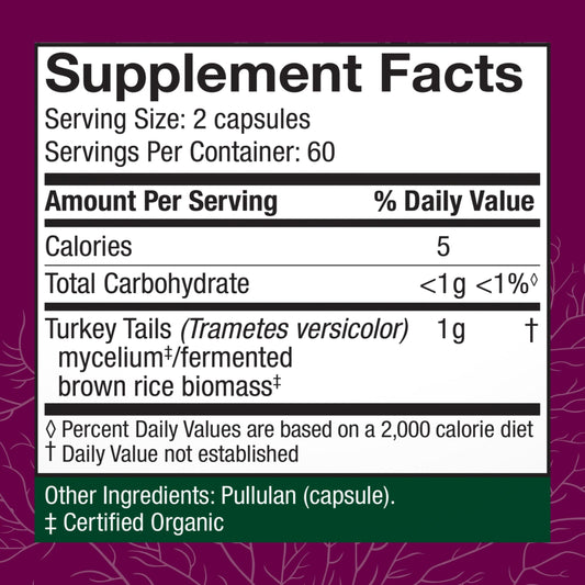 Host Defense organic mushroom mycelium digestive supplement label facts side view