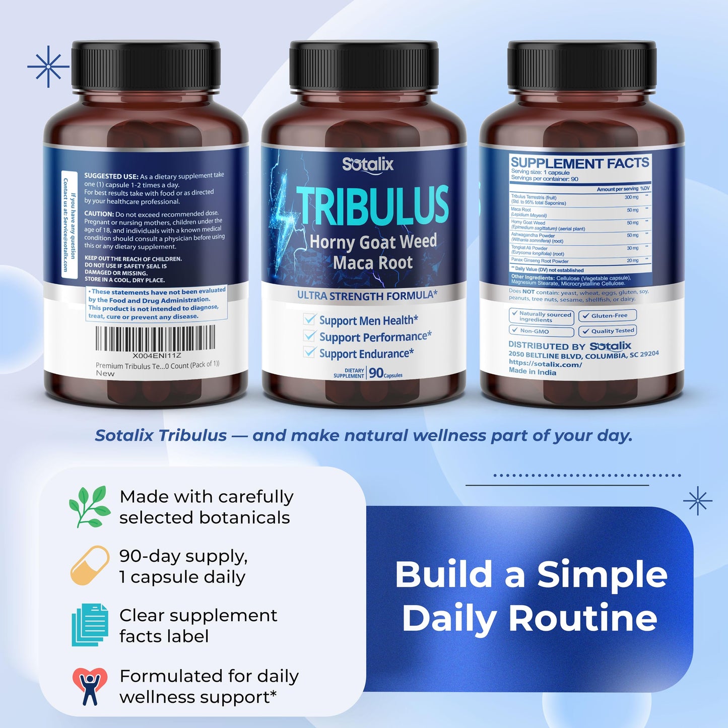 Premium Tribulus Terrestris 90 day supply bottle branding