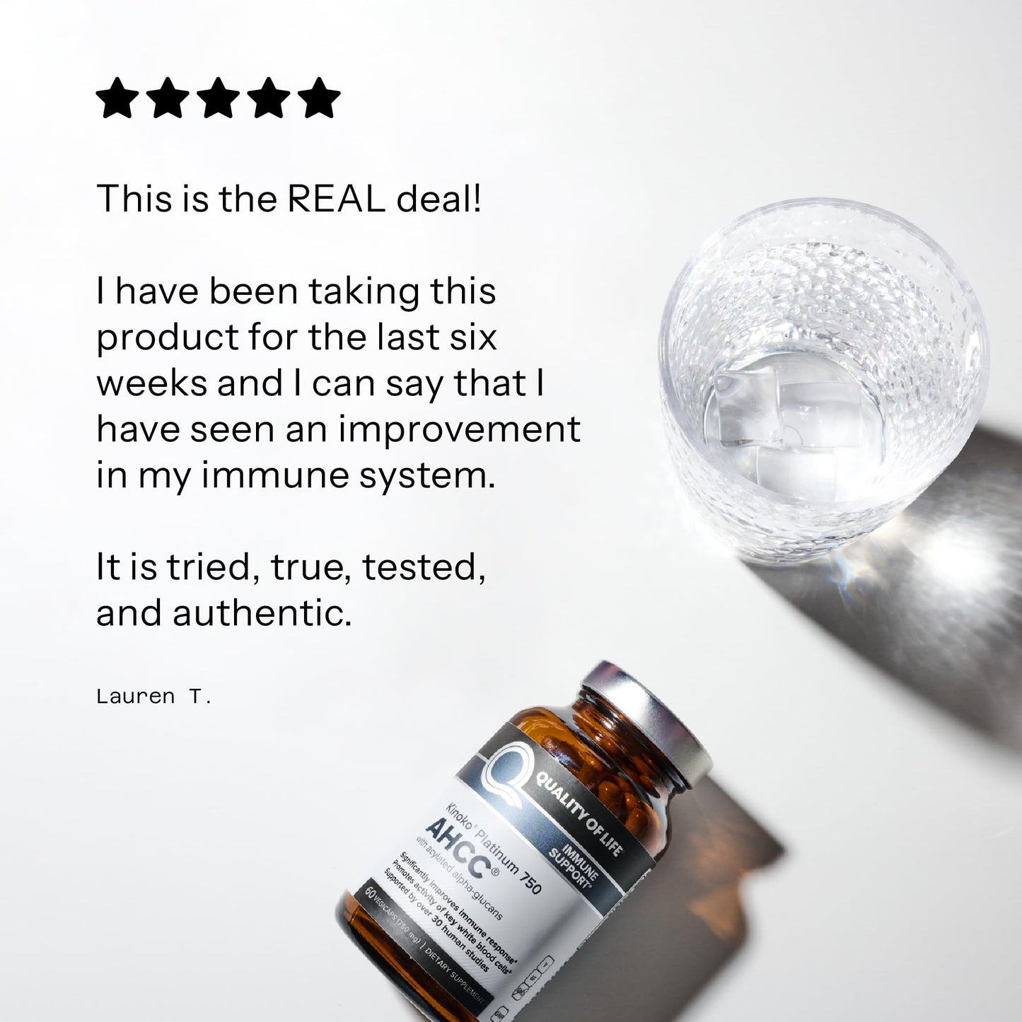 Quality of Life premium immune defense supplement container showcasing its vegetarian formulation label.
