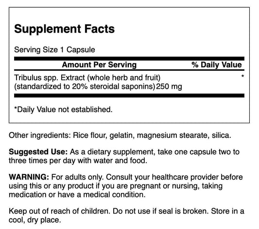 Swanson Mega Tribulus herbal supplement bottle label details and dosage information