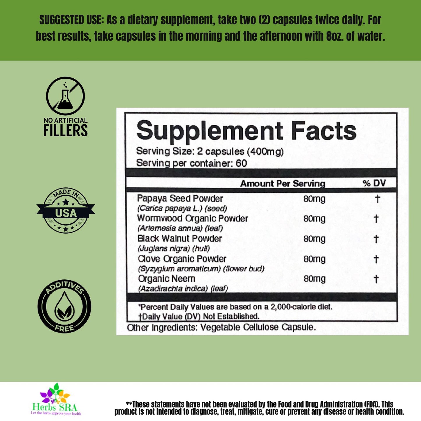 Herbs SRA ParasCleaner Natural Ingredients Capsule Close Up