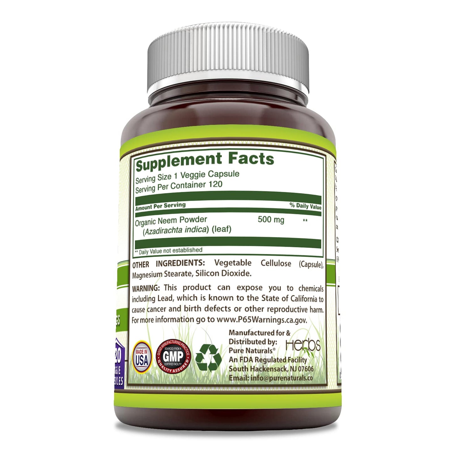 Pure Naturals Leaves Neem Veggie Capsules Supplement Ingredients