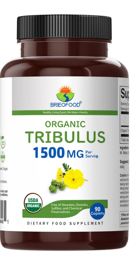 Brieofood Organic Tribulus 90 vegetarian tablets packaging label
