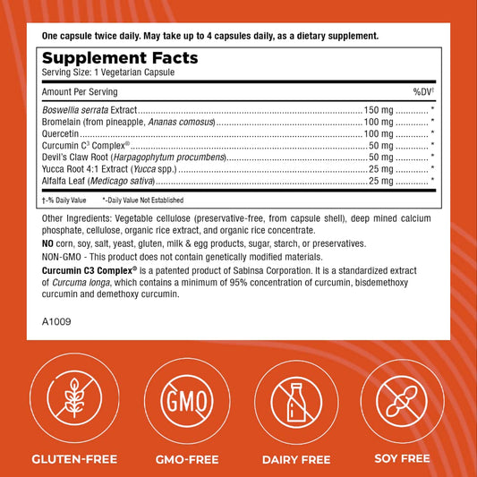 Mt. Angel Vitamins InFlamEze Supplement Facts Label