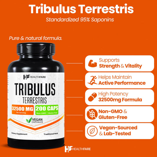 Healthfare Tribulus Terrestris supplement bottle nutritional label details