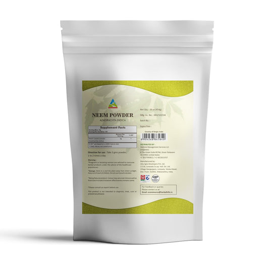 Herbal Hills Pure Neem Leaf Powder USDA organic certification label