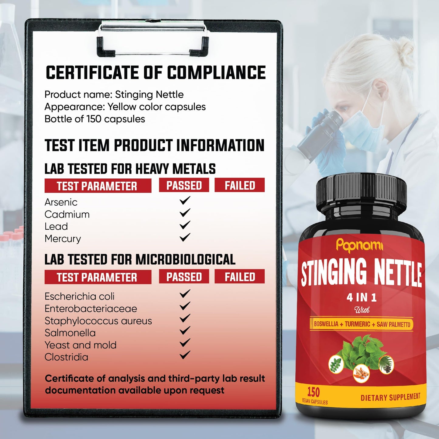 Papnami stinging nettle with saw palmetto capsules premium wellness bottle design snapshot