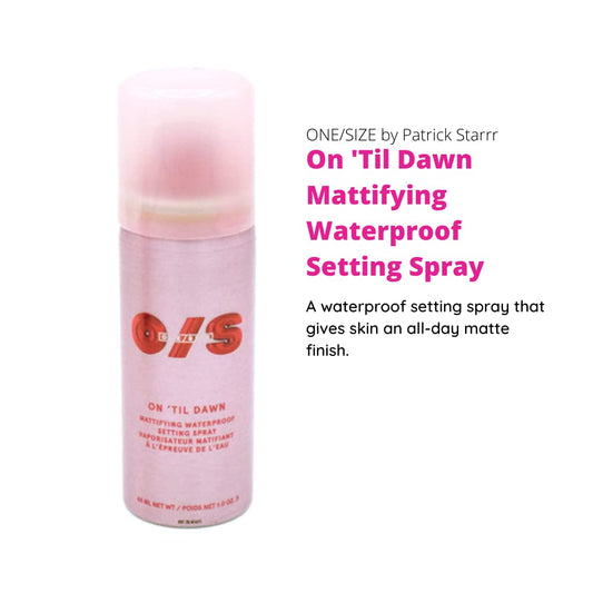 One Size On Til Dawn travel size matte finishing spray nozzle close up view