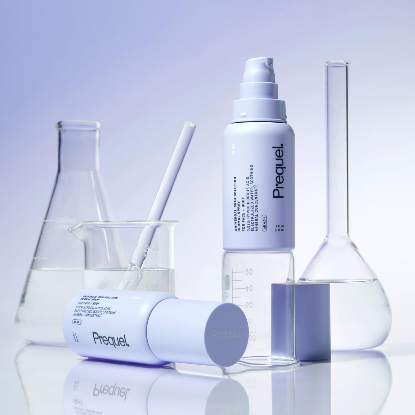 Lifestyle shot of Prequel facial cleanser spray on vanity