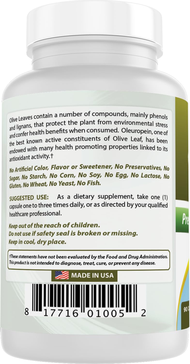 Close up of Best Naturals Olive Leaf Extract 90 capsules branding