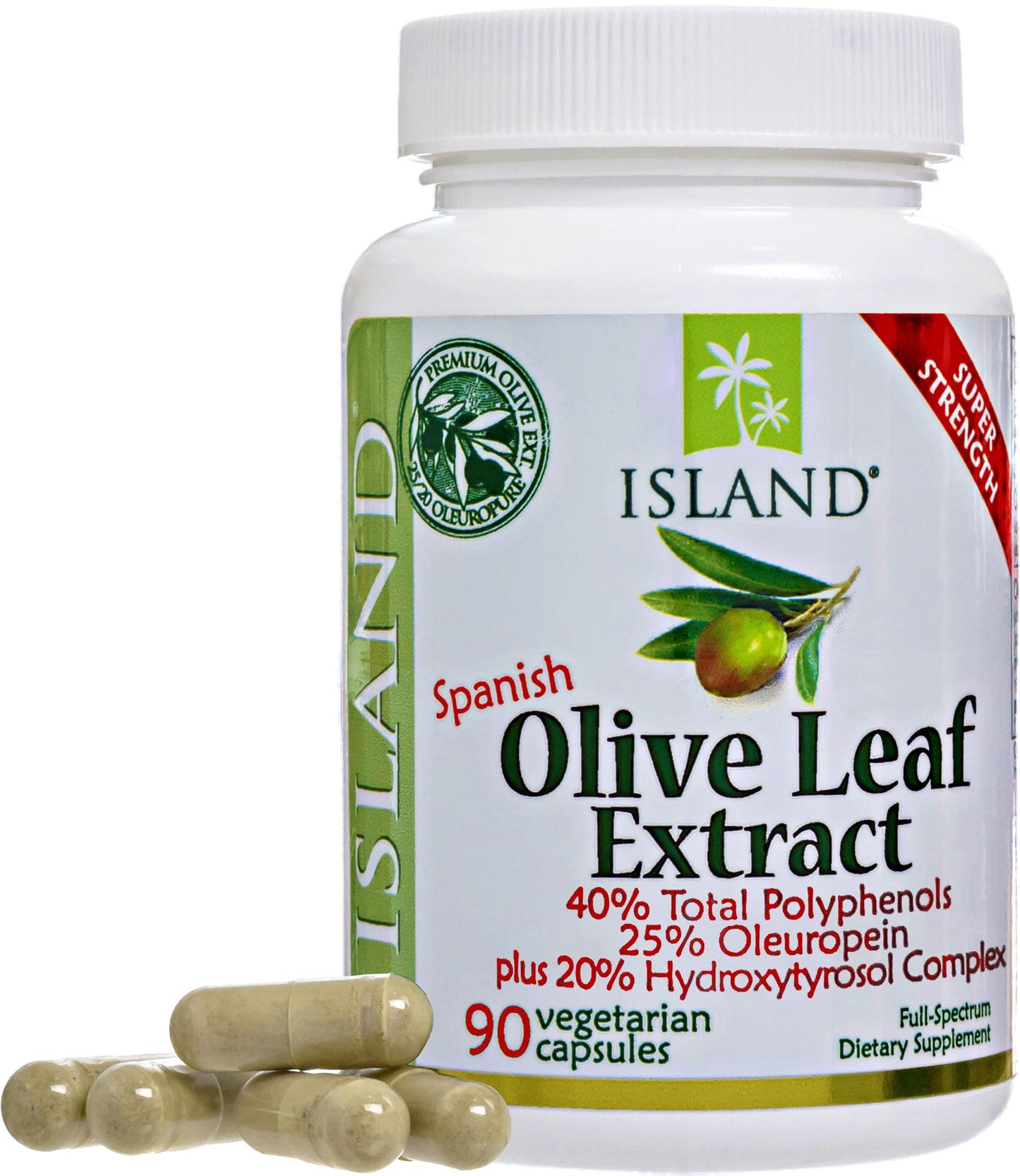 Island Nutrition Mediterranean olive leaf extract formula container showing directions for daily usage