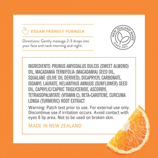 By Nature Vitamin C and Turmeric facial oil bottle showing clean ingredients