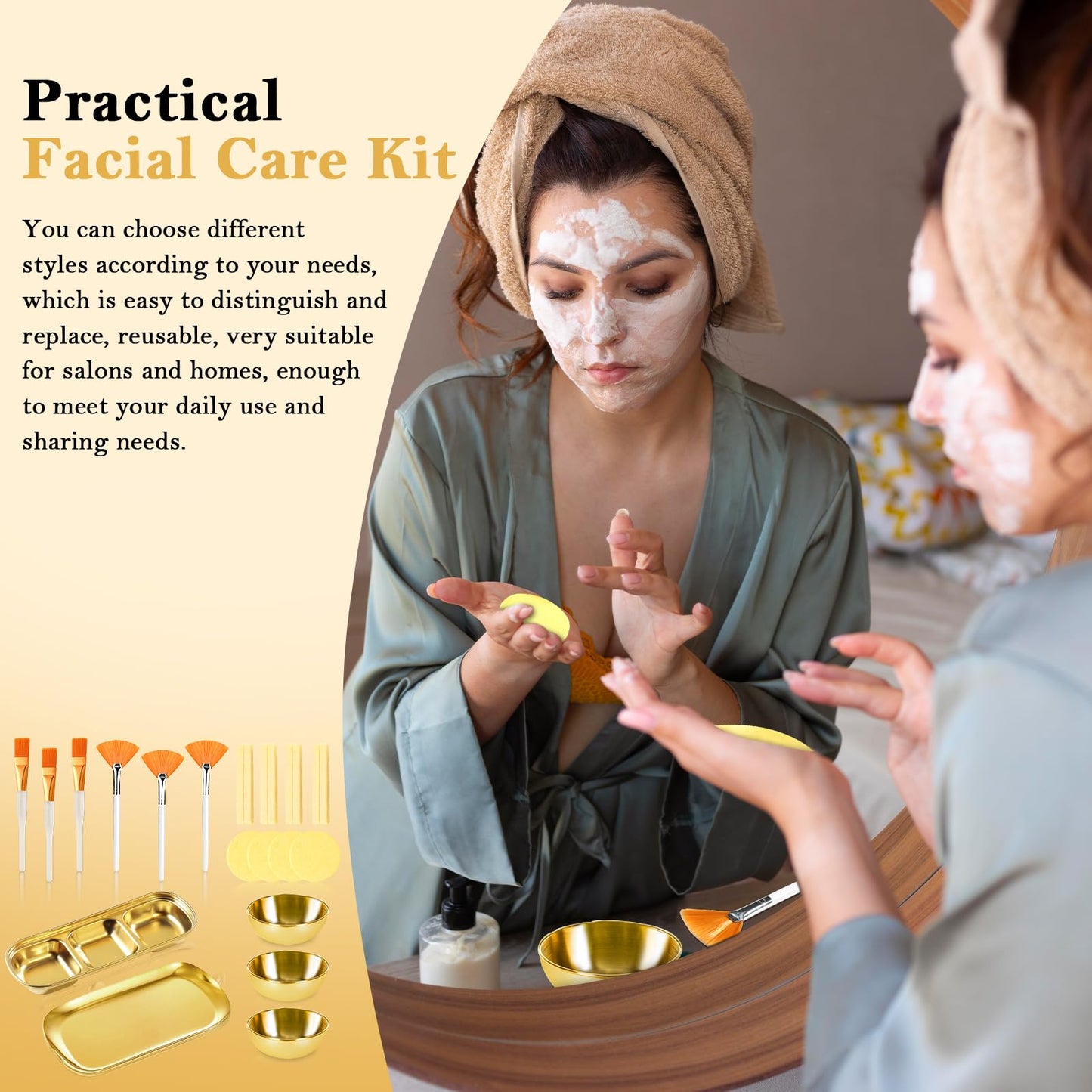 Uxcell twenty three piece professional esthetician kit showing all gold metalware and application tools together for spa treatments