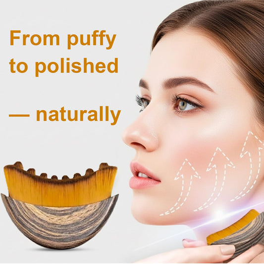 Heart-shaped stainless steel gua sha scraper tool for facial jawline contouring.