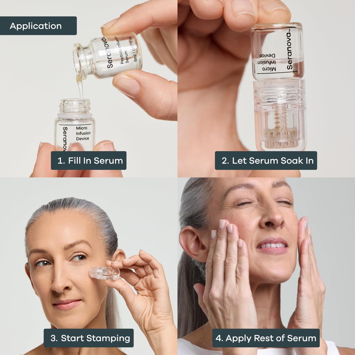 Seranova peptide serum and micro-needling stamp tool setup ready for application.