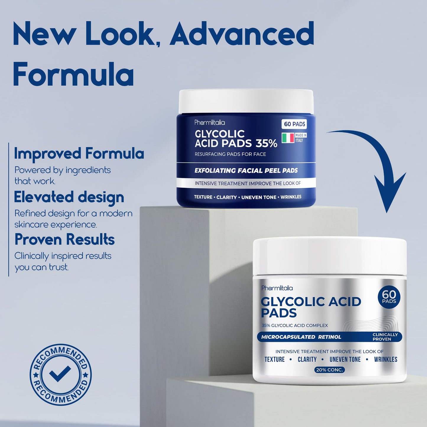 Pharmlitalia resurfacing treatment jar listing premium ingredients for skin brightening