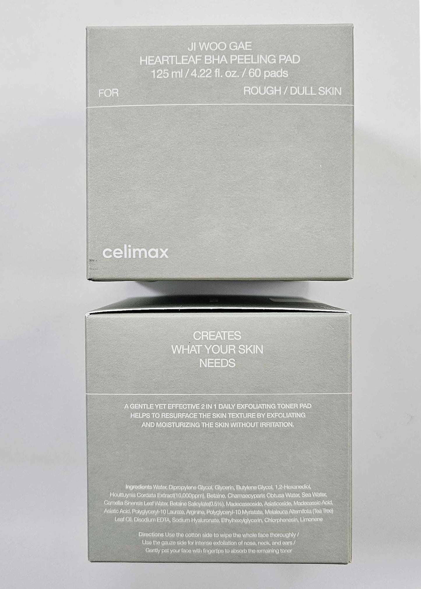Celimax Ji Woo Gae BHA toner pad container setup showing the 125 ml volume capacity for acne treatment.