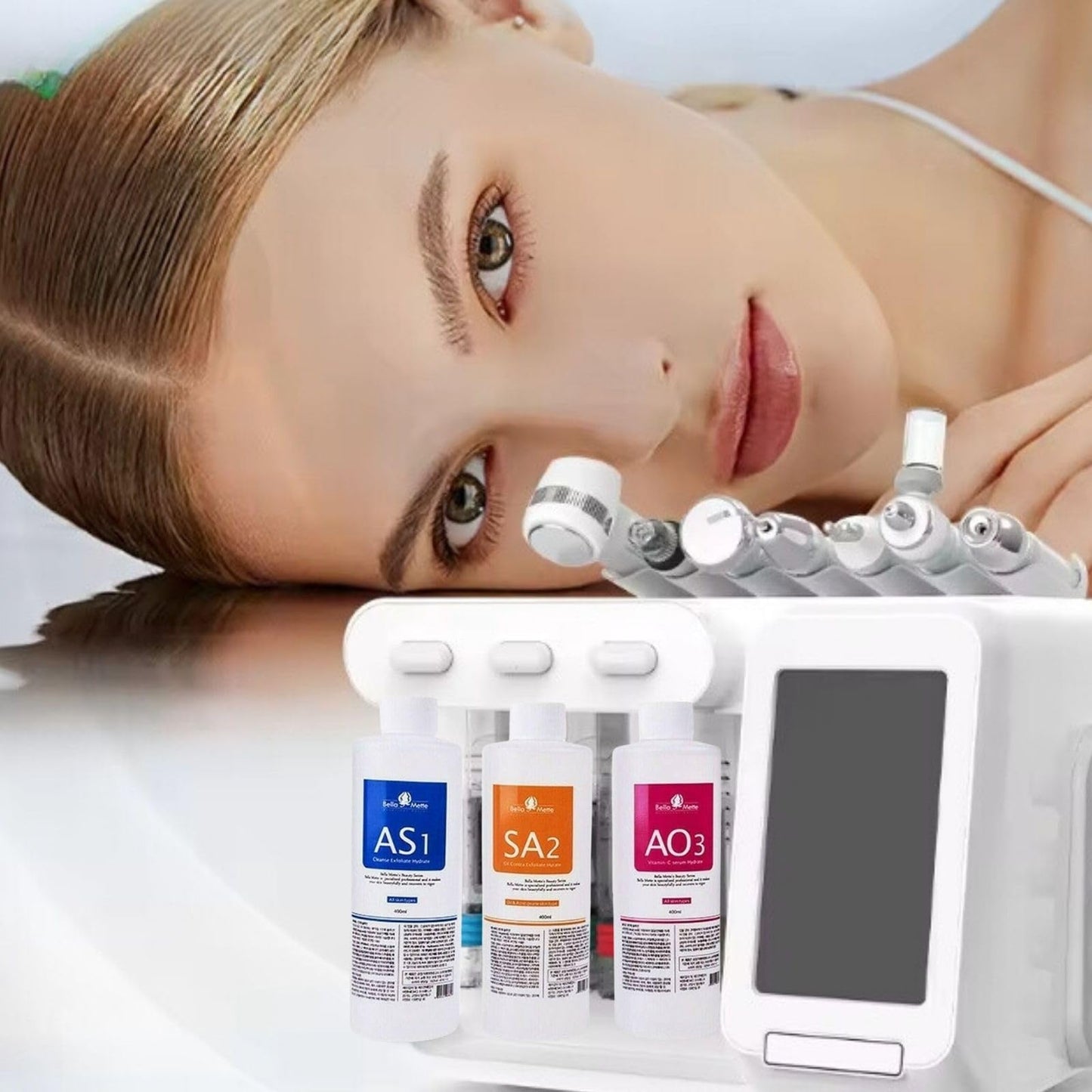 Crowsuggy professional hydrodermabrasion machine solution kit displaying four hundred milliliter bottle sizes