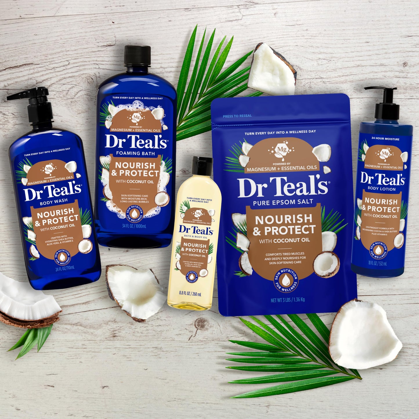 Dr Teal's daily wellness mineral bath soak bag standing upright displaying entire product specifications
