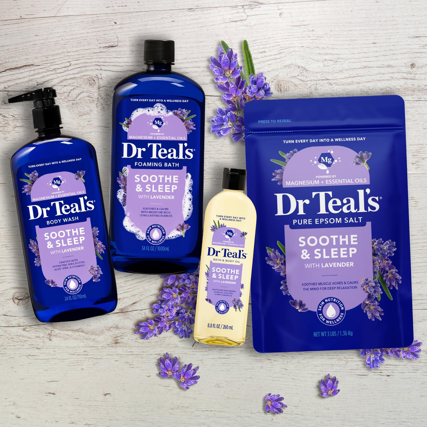 Authentic Dr Teal's lavender aroma therapeutic muscle recovery soaking solution set