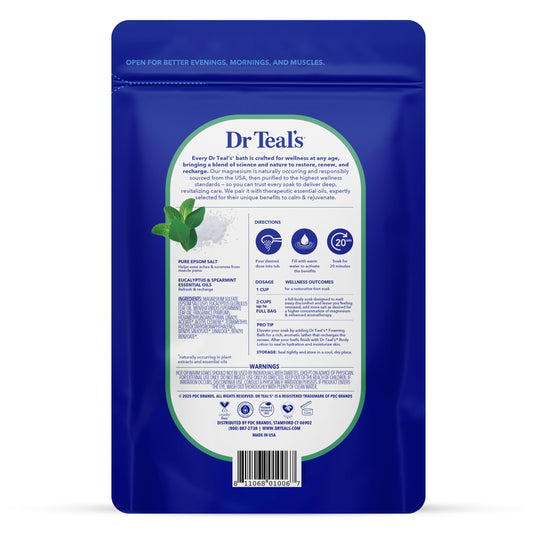 Dr Teal's Pure Epsom Salt Soaking Solution Relax and Relief back label with instructions.