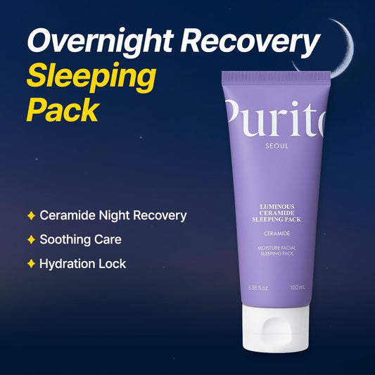 PURITO overnight recovery cream texture being squeezed from the white tube