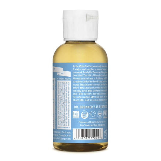 Dr. Bronner's Baby Unscented multi-use concentrated organic soap travel size bottle display