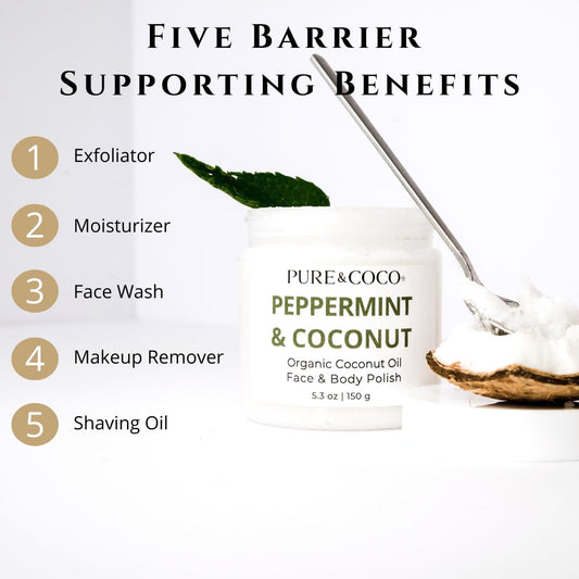 Pure & Coco organic exfoliating scrub texture closeup showing sugar and oil
