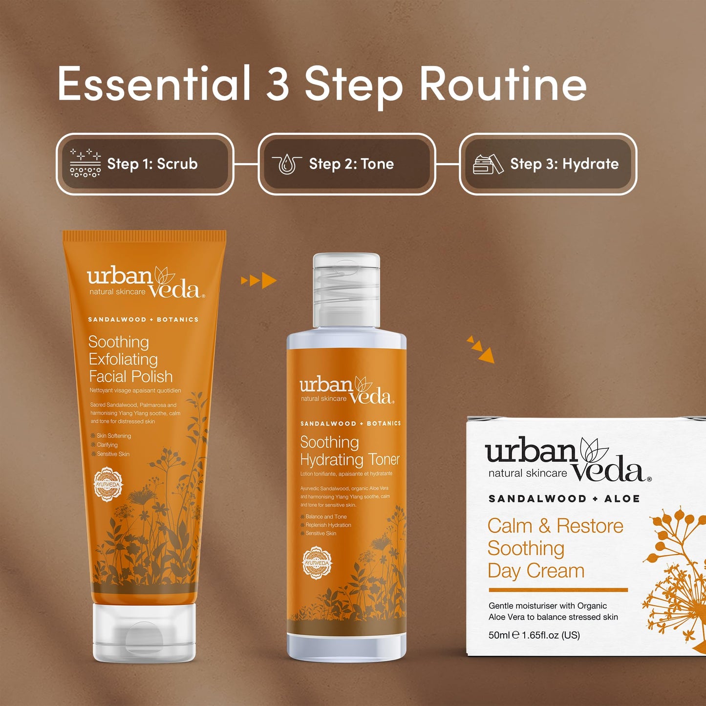 Urban Veda Radiance Exfoliating Face Scrub unboxed showing authentic USA import labeling and premium packaging detail.