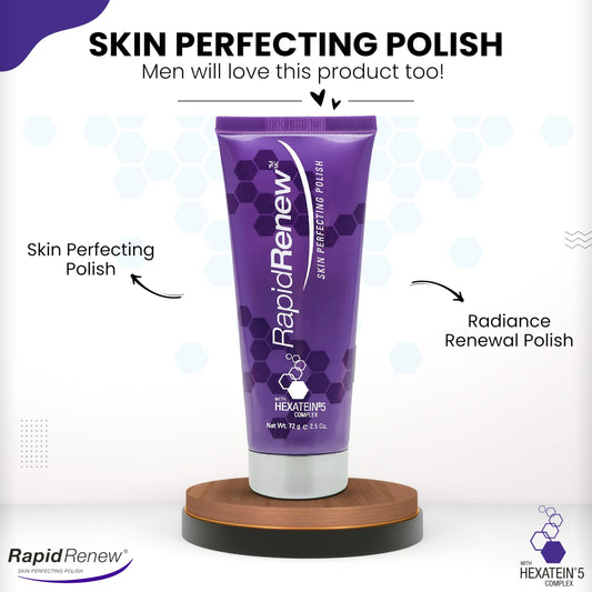 RapidLash skin perfecting face scrub containing Hexatein 5 Complex for pore minimizing.
