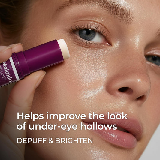 Dr. Melaxin anti wrinkle stick applied on under eye fine lines