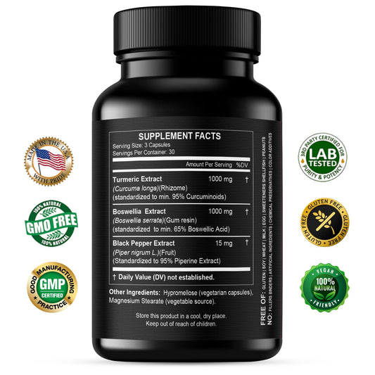 HCL Herbal Code Labs 2000mg extra strength anti-inflammatory capsule dietary facts label.