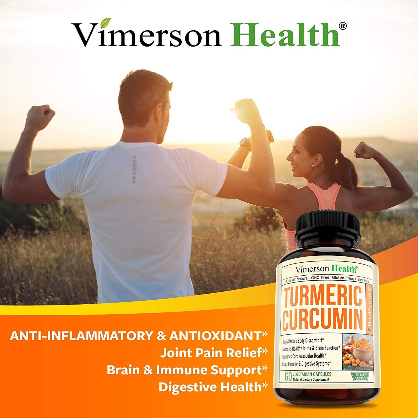 Vimerson Health imported USA dietary supplement bottle showing vegan non-GMO features