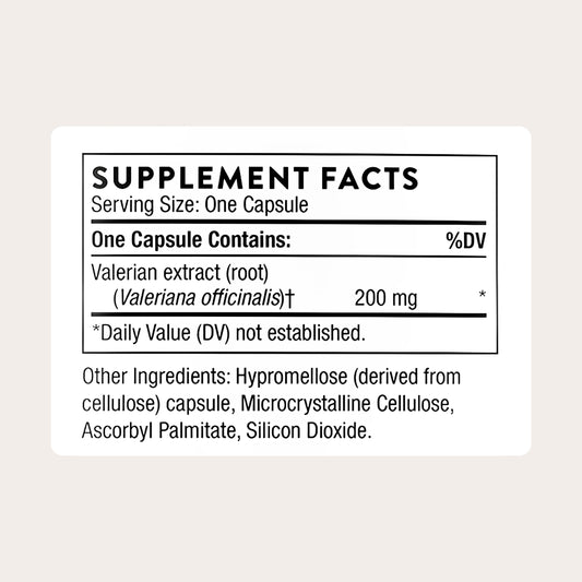 Thorne Melatonin Free Sleep Supplement bottle back showing nutritional facts and ingredients