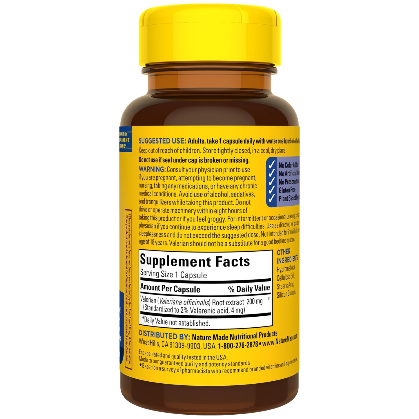 Nature Made Valerian Root non habit forming capsules closure seal view