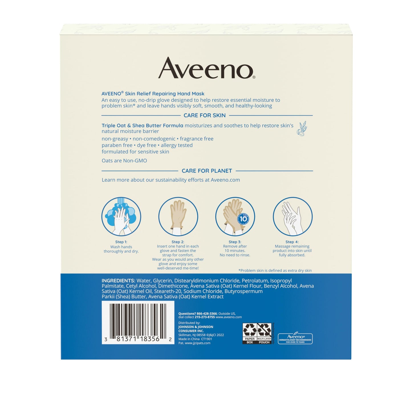 Instructions graphic for Aveeno repairing hand mask gloves