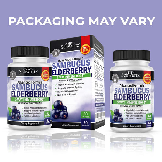 BioSchwartz black elderberry capsules nutritional supplement facts and clean ingredient label