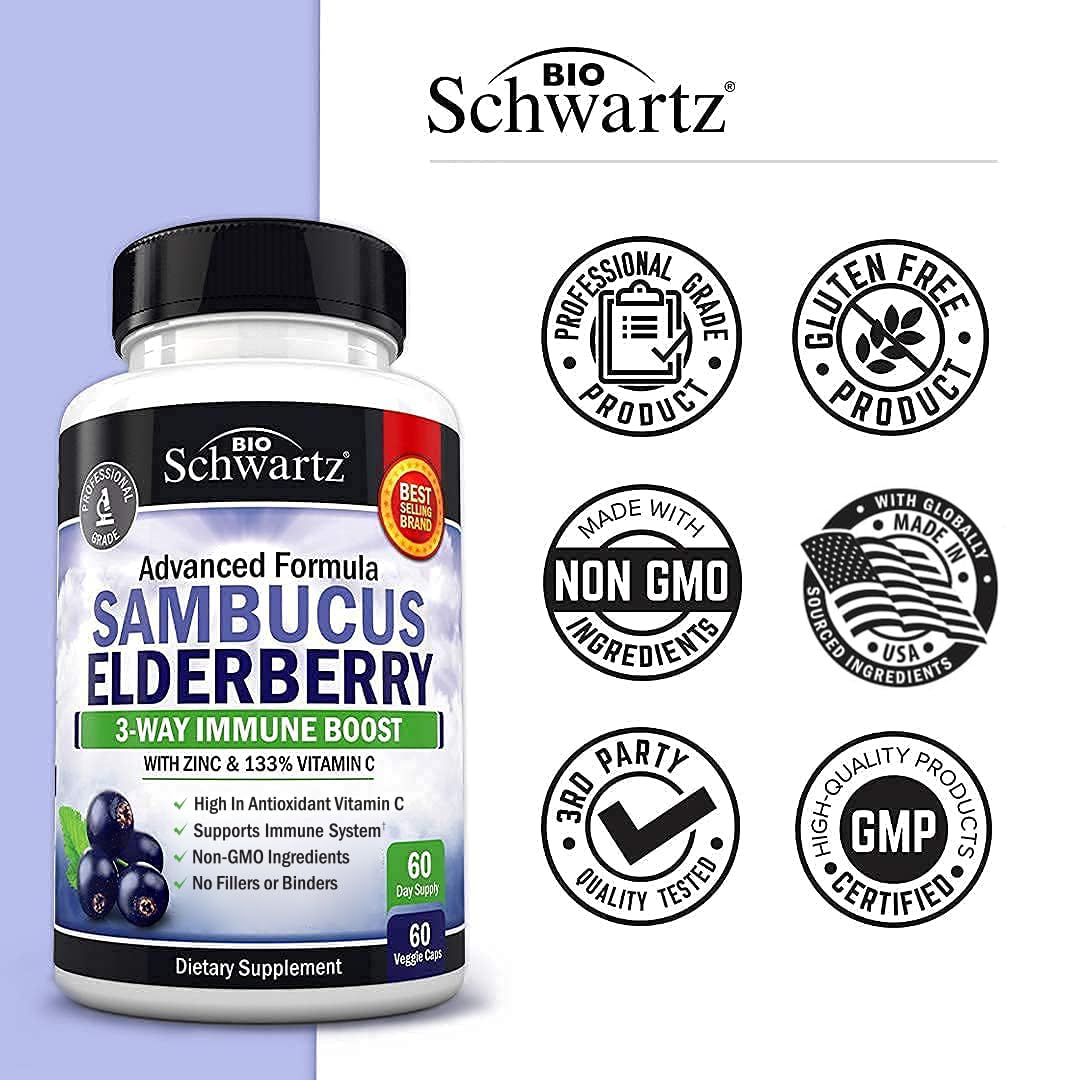 Authentic packaging of premium professional grade elderberry health supplement from BioSchwartz