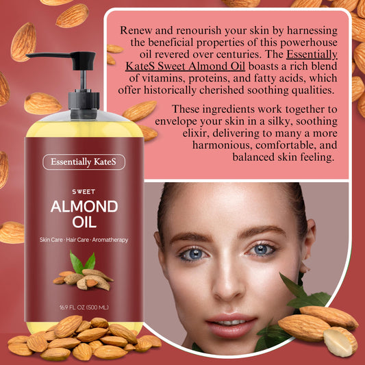 Essentially KateS Sweet Almond Oil back label showing directions and natural ingredients