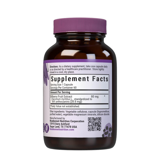 Bluebonnet standardized mirtoselect 60 vegetable capsules supplement facts label