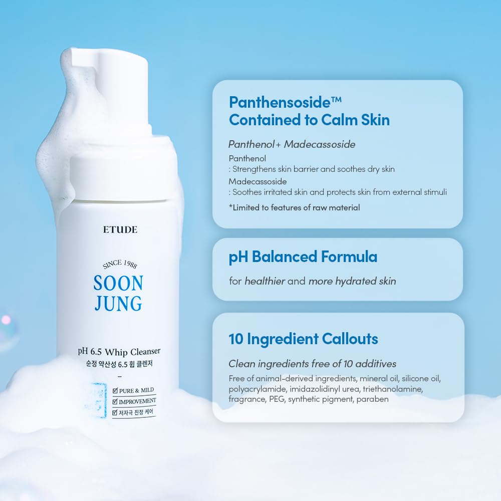 Etude SoonJung cleanser beside skincare routine products