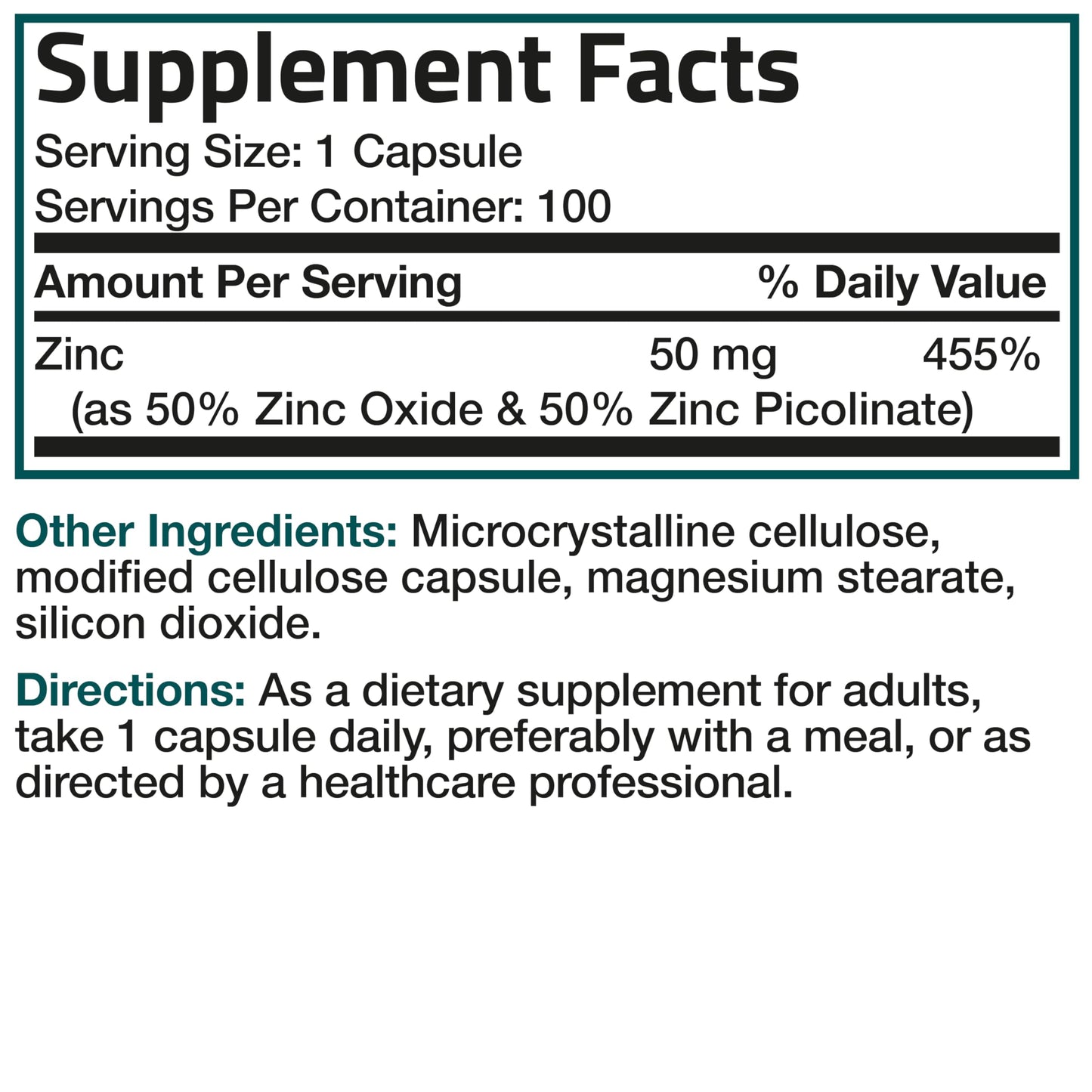 Bronson zinc one hundred vegetarian capsules bottle standing upright
