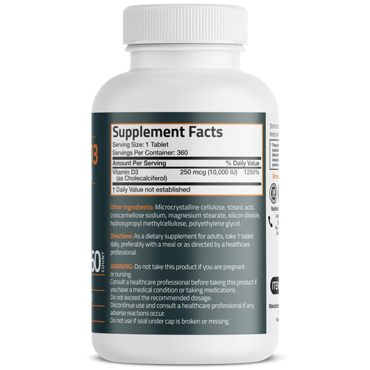 Bronson Vitamin D3 360 tablets high potency bone and muscle health supplement bottle
