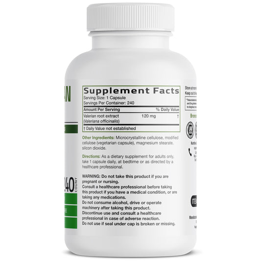 Bronson Valerian Root herbal relaxation supplement supplement facts label view