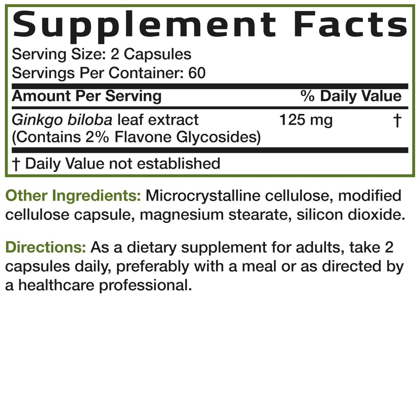 Full packaging display of Bronson Ginkgo Biloba showing authentic imported seals and clear ingredient list