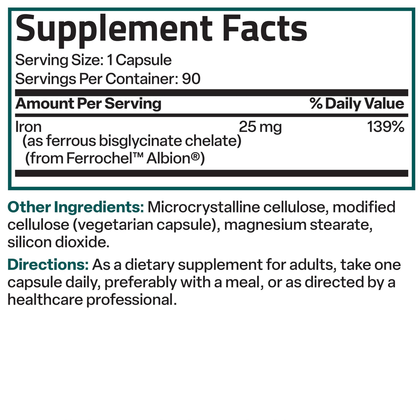 Bronson iron bisglycinate supplement highlighting the 90 count product quantity.